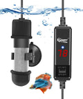 Go-To Betta And Small Fish Tank Heater With Bright Led Digital Screen And Easy Turn Knob For Compact Freshwater Or Marine Bowls Up To Five Gallons next to a colorful betta fish.