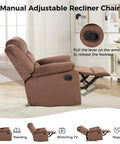 Manual Recliner Chair for Adults With Overstuffed Arms and Back Upholstered Fabric Sofa for Living Room and Bedroom