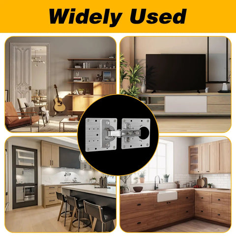 Complete 36 Piece Cabinet Hinge Repair Kit With Stainless Steel Plates And Brackets And 216 Screws For Kitchen Cabinets Cupboards And Furniture Doors Fix displayed in various room settings.