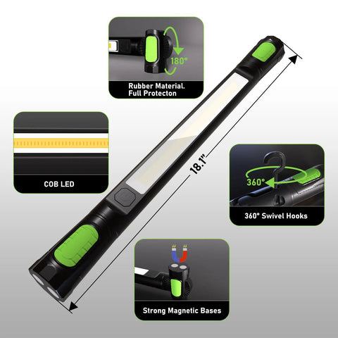 Rechargeable Magnetic 3200LM LED Work Light With COB Panel 5400mAh Battery Cordless Underhood Auto Garage Light With Hooks