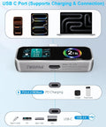 Magnetic Portable iPhone SSD For ProRes 4K 60fps Video 2TB External Storage with USB C PD 3.0 and LCD display shown connected.
