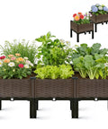 Brown 3 Piece Raised Garden Box Set For Indoor Or Outdoor Use, 47 By 15 Inch Planter With 11.8 Inch Deep Soil, Built In Drain Outlets