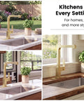 APPASO Gold Kitchen Faucet with Pull Down Kitchen Faucets at a modern kitchen sink with fresh herbs indoors.
