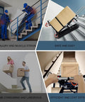 Super Heavy Duty Electric Stair Climber Cart With 440 LB Max Load Capacity And 600W Motor transporting boxes up stairs safely.