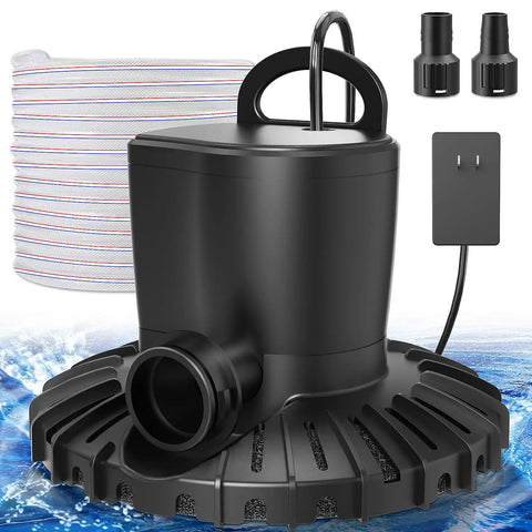 Pool Cover Pump 3000 LPH Automatic On Off Submersible Water Pump with 2 garden hose adapters, 23ft drainage hose, 49ft power cord