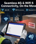 Tough As Nails Eight Inch Rugged Android Tablet With Integrated 1D 2D Barcode Scanner in use, scanning barcode on box.