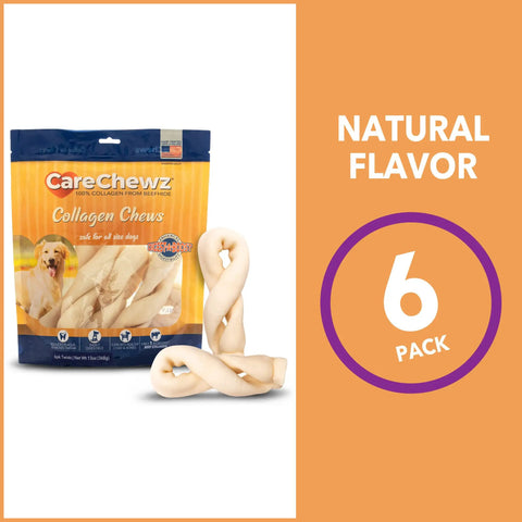 CareChewz Collagen Twist Keys Dog Chew Treats 6 To 7 Inch Natural Flavor Beef Hide Dental Style Snack For Strong Chewers Pack