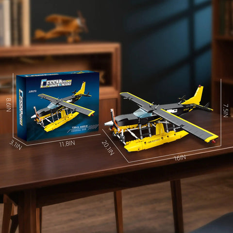 Epic Seaplane Building Block Set 739 Pieces For Teens And Builders Airplane Model Kit assembled on wooden table