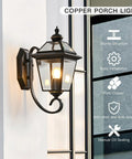 Copper Outdoor Wall Light Fixture 13.7 Inch Exterior Porch Light in Oil Rubbed Bronze Finish with Beveled Glass Wall Mount installed