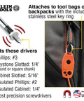 Magnetizer And Demagnetizer For Screwdriver Bits One Swipe Magnetic Tip Tool with key ring attached to a backpack