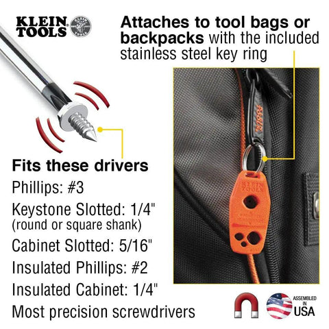 Magnetizer And Demagnetizer For Screwdriver Bits One Swipe Magnetic Tip Tool with key ring attached to a backpack