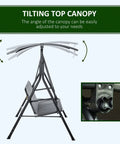 Three Person Outdoor Porch Swing With Stand And Tilt Canopy showing adjustable tilt mechanism, Comfy Bench Style Seat, Steel Frame
