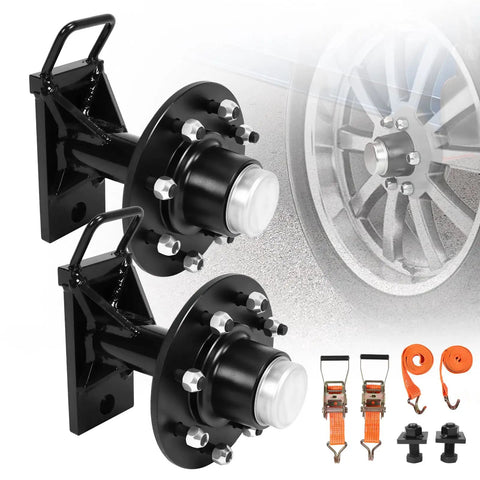 Hella Tough Shipping Container Rollers With An 8 By 6 Point 5 Lug Setup and Heavy Duty Axle Kit, featuring robust black steel hubs.