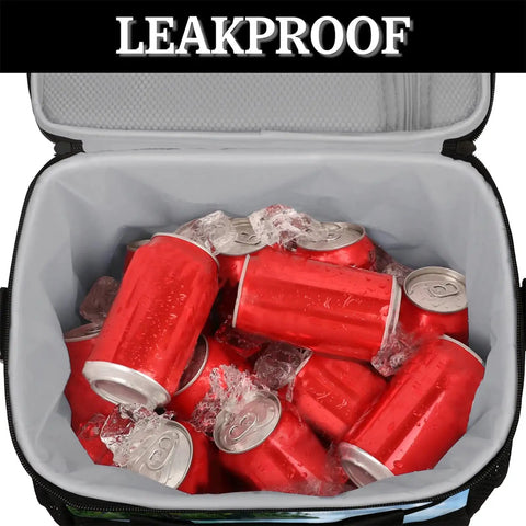 Leakproof Picnic Backpack Cooler With Built In Lunch Box Insulated For Women And Men filled with ice and red cans
