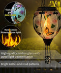 Hot Air Balloon Solar Lantern With Flickering Flame, Glass Hanging Garden Lights, Butterfly Pattern, 18 Inch Tall