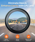 Polarizing CPL Filter For A810 Lite T800 And T800E Dash Cams With Snap On Design Anti Glare Lens shows clear road view