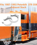 5 Inch Exhaust Stack Mounting Bracket Kit For Peterbilt 379 359 1987 1993 on orange truck with chrome clamps
