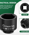 Heavy Duty Beefy 2 3/16 Inch Deep Six Point Impact Socket With One Inch Drive For Semi Truck Axles and Flange Nuts, black finish.