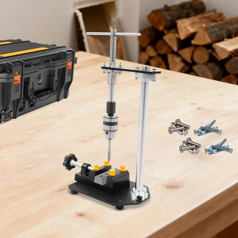 Manual Tapping Machine for DIY and Workshop on workbench with 6 taps and vise, precision hand tapper, heavy duty steel, metalworking tool