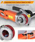 Hella Powerful 2300W Heavy Duty Electric Pipe Threader With Six Quick Change Dies For Galvanized Steel And Iron Pipes showing upgraded HSS dies and handle.