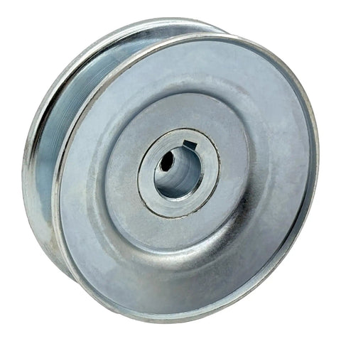 One Groove 3.5 Inch V Belt Pulley For A B 5L 4L Belts, 5/8 Inch Bore, 1020 Steel Zinc Plated Motor Pulley With Keyseat, angle view