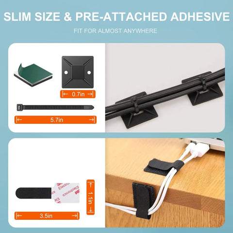 All In One Cable Management Kit For TV Desk And Car With 188 Pcs including mounts, ties, cable sleeves, and adhesive clips.