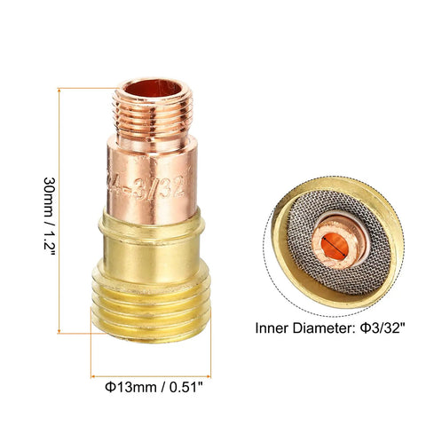 Gas Lens Collet Bodies Kit Pro Grade Five Piece Set For TIG Torch Consumables 17GL332, copper, 13mm connection, 30mm length