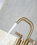 Brushed Gold Two Handle 4 Inch Centerset Bathroom Faucet With Push Up Pop Up Drain No Fuss Easy DIY Install Solid Brass Waterway