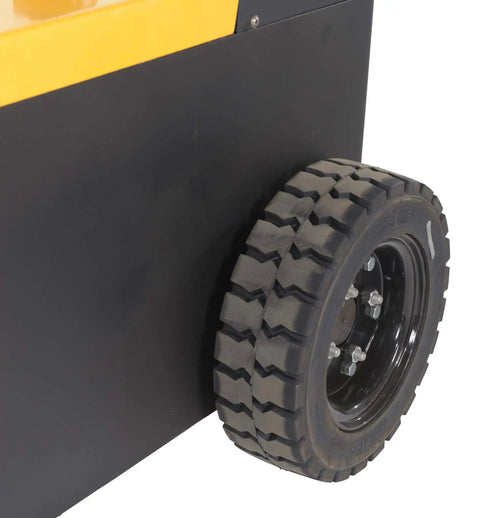 Rock Heavy Duty Electric Powered Tugger 7k Super Tough Motor tire close-up showing rugged tread for stability and smooth movement.