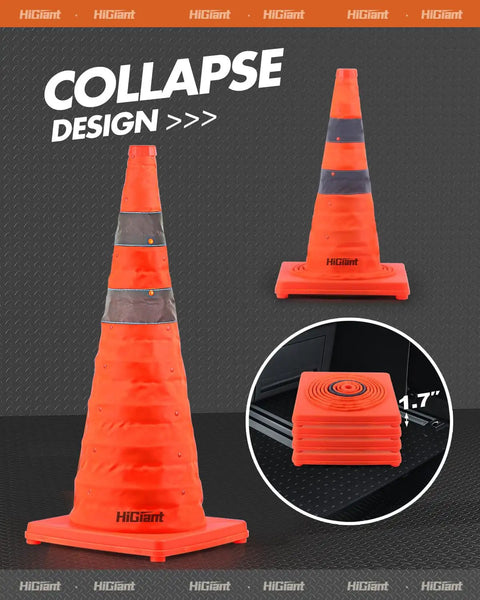 4 Pack Collapsible Traffic Safety Cones 28 Inch Orange Pop Up With Reflective Collar For Road Driving Practice And Parking Lot Use Quick Setup High Visibility Durable Foldable Safety Markers