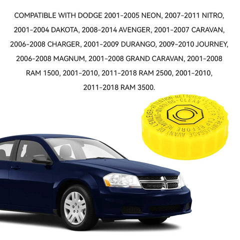 Brake Fluid Cap Master Cylinder Reservoir Filler Cap Replacement For Jeep Wrangler 2001 To 2017, Dodge Journey 2009 To 2020, Ram 1500 2500 3500 OEM Style With Part Numbers 4683656AB 5014518AA shown beside compatible car