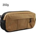 Brown waterproof nylon bike handlebar bag side view, showing grab-and-go compartment, size 202g