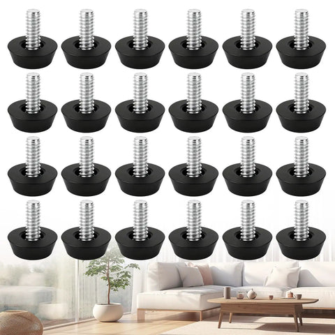 24 Pack Heavy Duty M6 Threaded Furniture Levelers Screw In Adjustable Leveling Feet With Black Plastic Bases