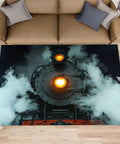Train Lover Area Rug With Locomotive Engine Design Dope Retro Industrial Floor Mat for Living Room Decor, 7x9 ft Low Pile Flannel