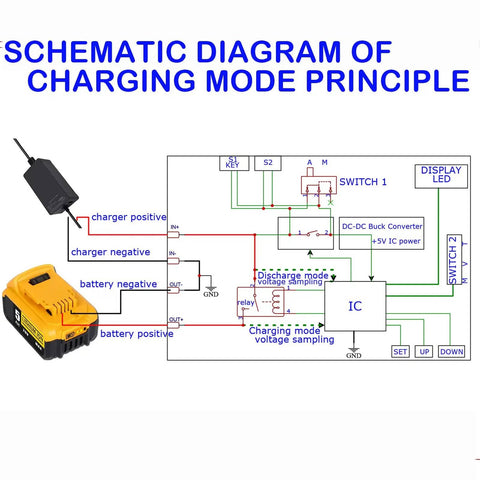 Schematic diagram of 2 In 1 Low Voltage Protector For Batteries, 40A DC 5V To 60V Cutoff With LCD Display and battery connection