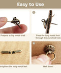 Mini Pull Ring Metal Brad Fasteners Set In Old School Bronze, Lightweight Vintage Decorative Hardware for installation steps