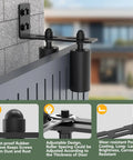Heavy Duty Sliding Gate Roller Hardware Kit With Steel Wall Mount Bracket And Nylon Roller Guides Built Tough For Garage Doors And Wood Gates Adjustable Micro Adjustment Black 2 Pack 4 Inch shown installed on wall.