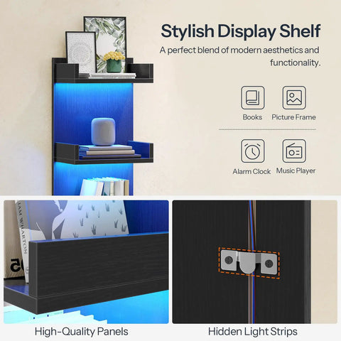 Multi Tier Floating Wall Shelves With Glowing RGB LED Lights And Sleek Black Frame For Wall Mounted Home Storage Vibes That Are Straight Up Dope And Legit Solid