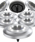Outdoor Solar Lights For Garden And Pathway with 8 LED IP65 waterproof landscape lighting displayed in silver finish