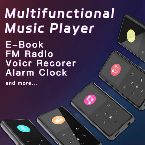 128GB Bluetooth MP3 Player With Built In Speaker displaying multifunctional features on screen, black design