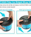 Hands demonstrating installation of VF3500 HEPA Vacuum Filter Replacement for 3-4.5 Gallon Wet Dry Shop Vacuums