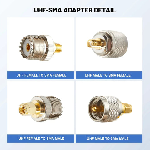 Four Piece SMA To PL259 SO239 Coax Connector Kit Crimp Adapters UHF FR Brass Gold Plated 50 Ohm Coax Connectors