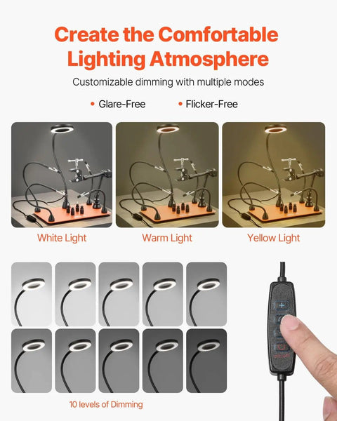 Customizable lighting modes for Magnetic Helping Hands Soldering Station With 3X LED Magnifying Lamp, 4 PCB Holders, 360 Degree Hot Air Gun Holder