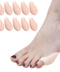 Pinky Toe Protector And Bunion Corrector Gel Separator Cushion Sleeve on foot with set of 10 soft silicone toe protectors