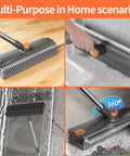 3 In 1 Floor Scrub Brush With Squeegee And Tweezers Long Handle Heavy Duty Stiff Bristle Broom for cleaning various surfaces.