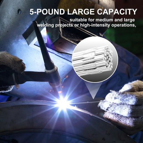 Garage Tested 5 Lb Aluminum TIG Welding Rod ER5356 Filler Wire 3/32 In used in active welding process with close-up view