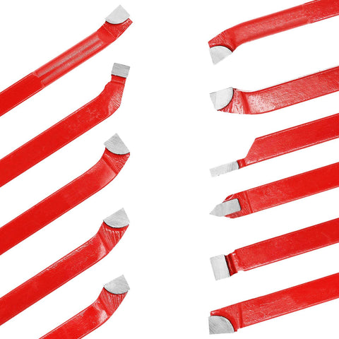 11 Piece Carbide Tip Cutter Bit Set For Metal Lathe Tooling And CNC Lathe Projects, red handles, visible YT5 carbide tips