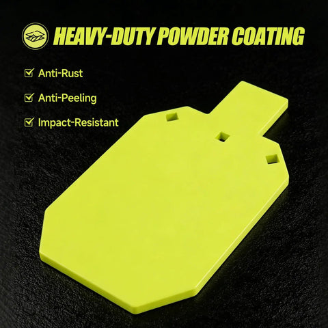 AR500 Steel Target Gong Set 4 Inch 6 Inch 8 Inch And 7X12 Torso Target heavy-duty powder coating in yellow.