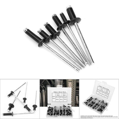 Assorted sizes in DIY Ready Aluminum Alloy Blind Rivet Kit 120 Piece Fastener Assortment with M2.4 M3 M3.2 M4 Rivets Standard Head