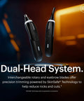 Weed Whacker 3.0 Pro Electric Nose, Ear, And Eyebrow Trimmer with SkinSafe Dual Head System, shown in close-up view.